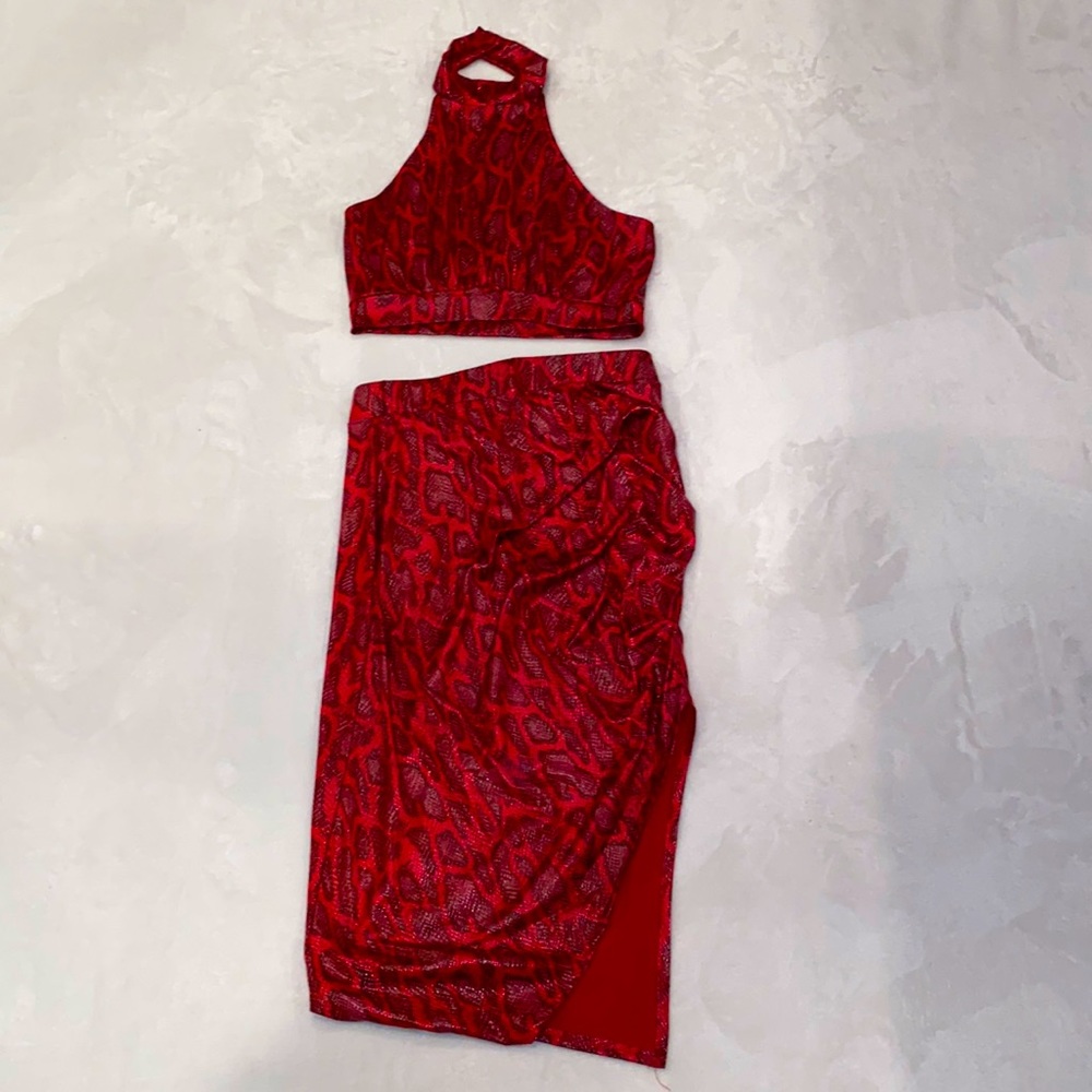 Fashion Nova- Midi Leather matching set